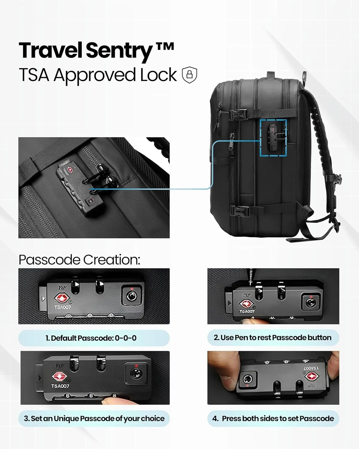 AirVault Vacuum Seal Travel Backpack 60L with Exapandable Vortex Air Compression Vacuum System Water Resistant TSA Lock (Vacuum Pump Included, Black, 60L)