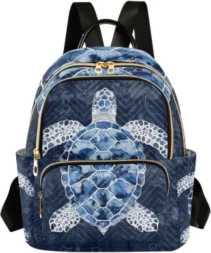 ALAZA Blue White Sea Turtle Mini Backpack Purse for Women Travel Bag Lightweight Shoulder Bag Fashion Daypack