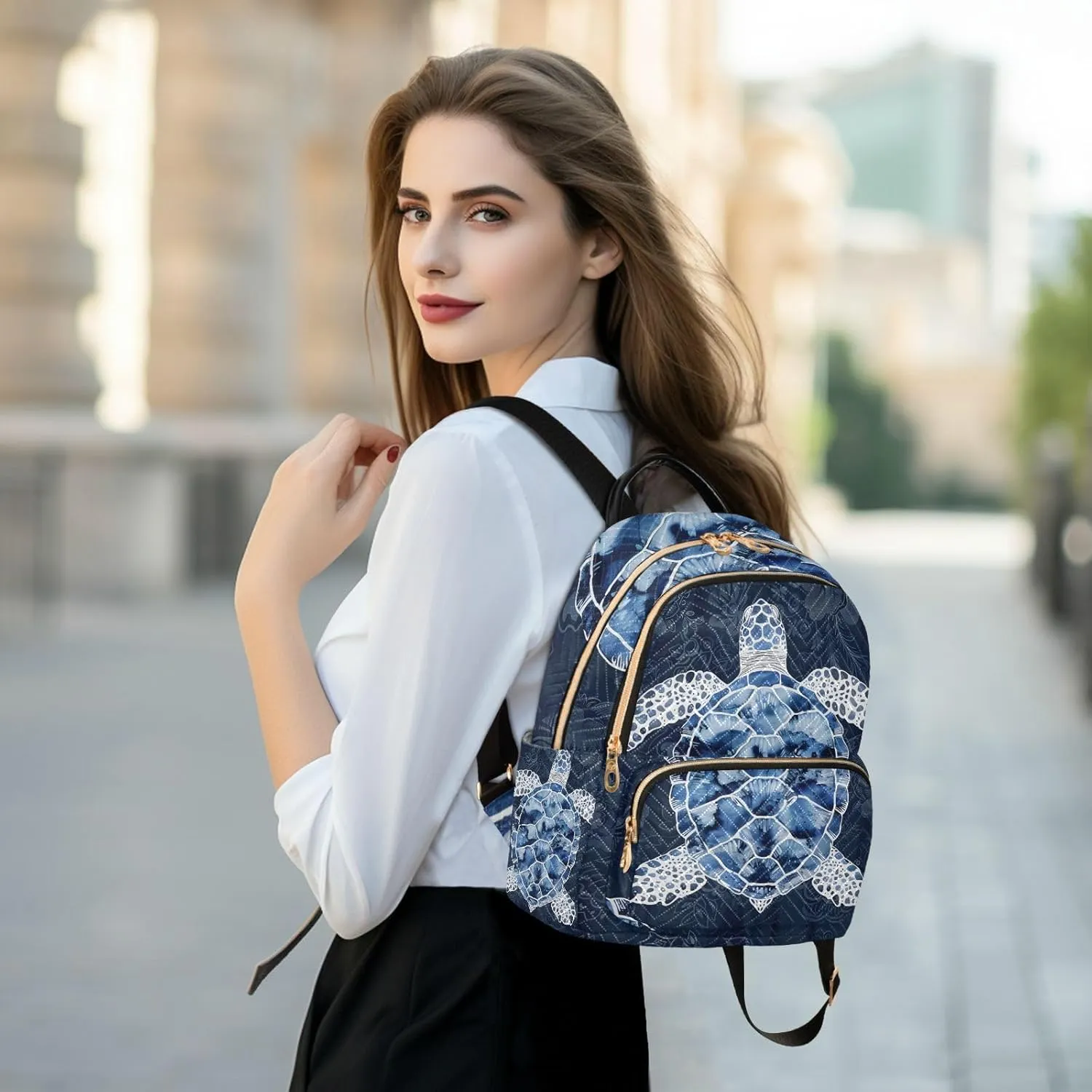 ALAZA Blue White Sea Turtle Mini Backpack Purse for Women Travel Bag Lightweight Shoulder Bag Fashion Daypack
