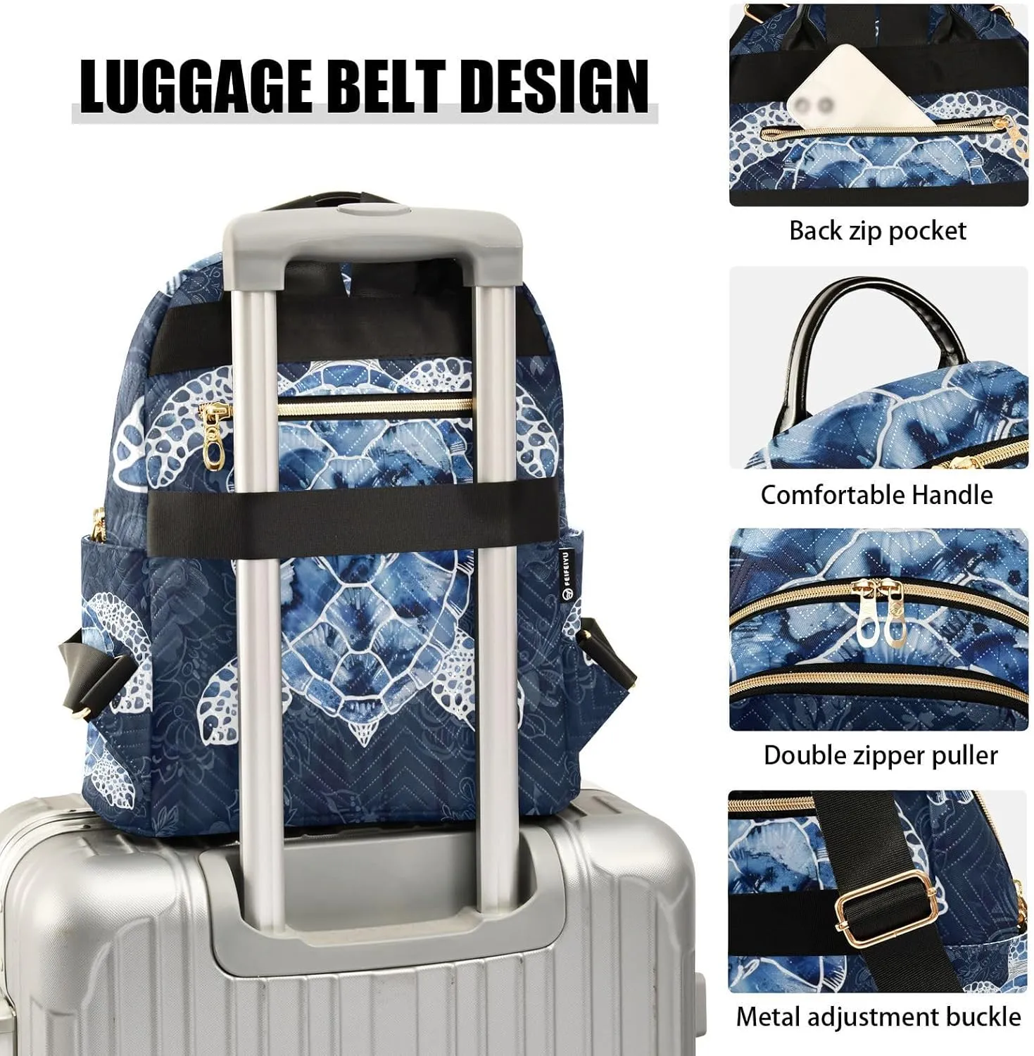 ALAZA Blue White Sea Turtle Mini Backpack Purse for Women Travel Bag Lightweight Shoulder Bag Fashion Daypack