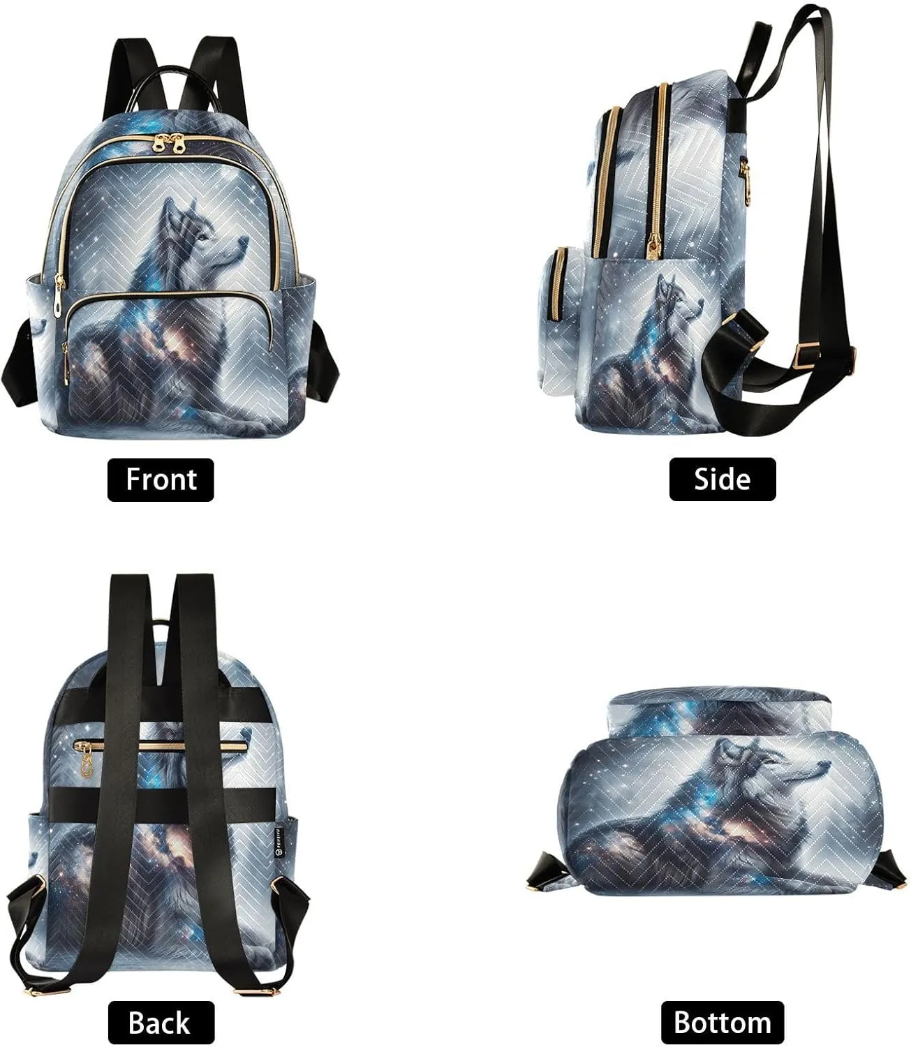 ALAZA Glitter Galaxy Wolf Small Backpack Purse for Women Travel Bag Lightweight Shoulder Bag Fashion Daypack