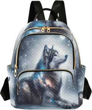 ALAZA Glitter Galaxy Wolf Small Backpack Purse for Women Travel Bag Lightweight Shoulder Bag Fashion Daypack