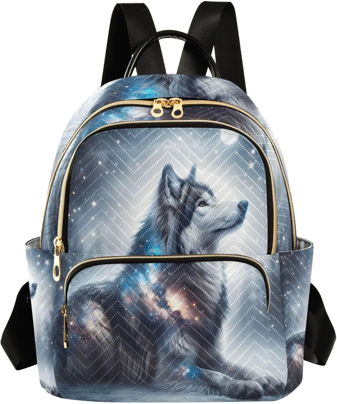 ALAZA Glitter Galaxy Wolf Small Backpack Purse for Women Travel Bag Lightweight Shoulder Bag Fashion Daypack