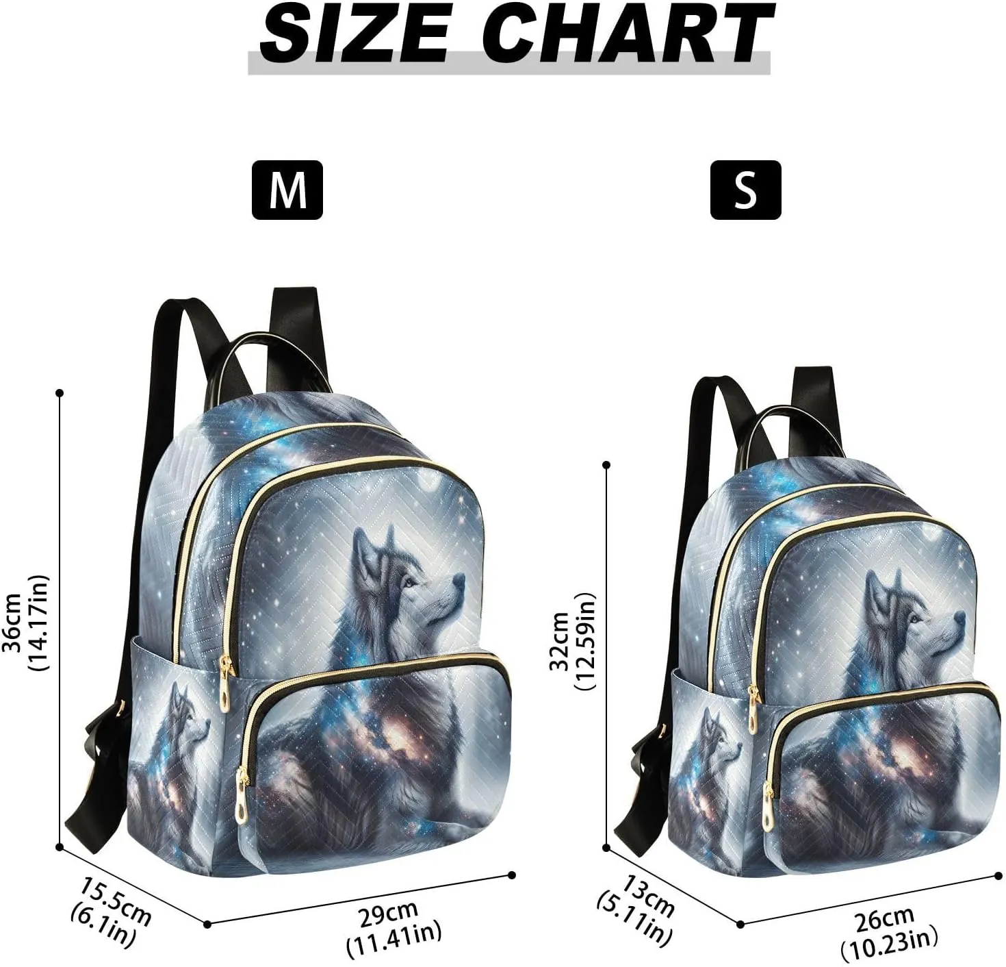 ALAZA Glitter Galaxy Wolf Small Backpack Purse for Women Travel Bag Lightweight Shoulder Bag Fashion Daypack
