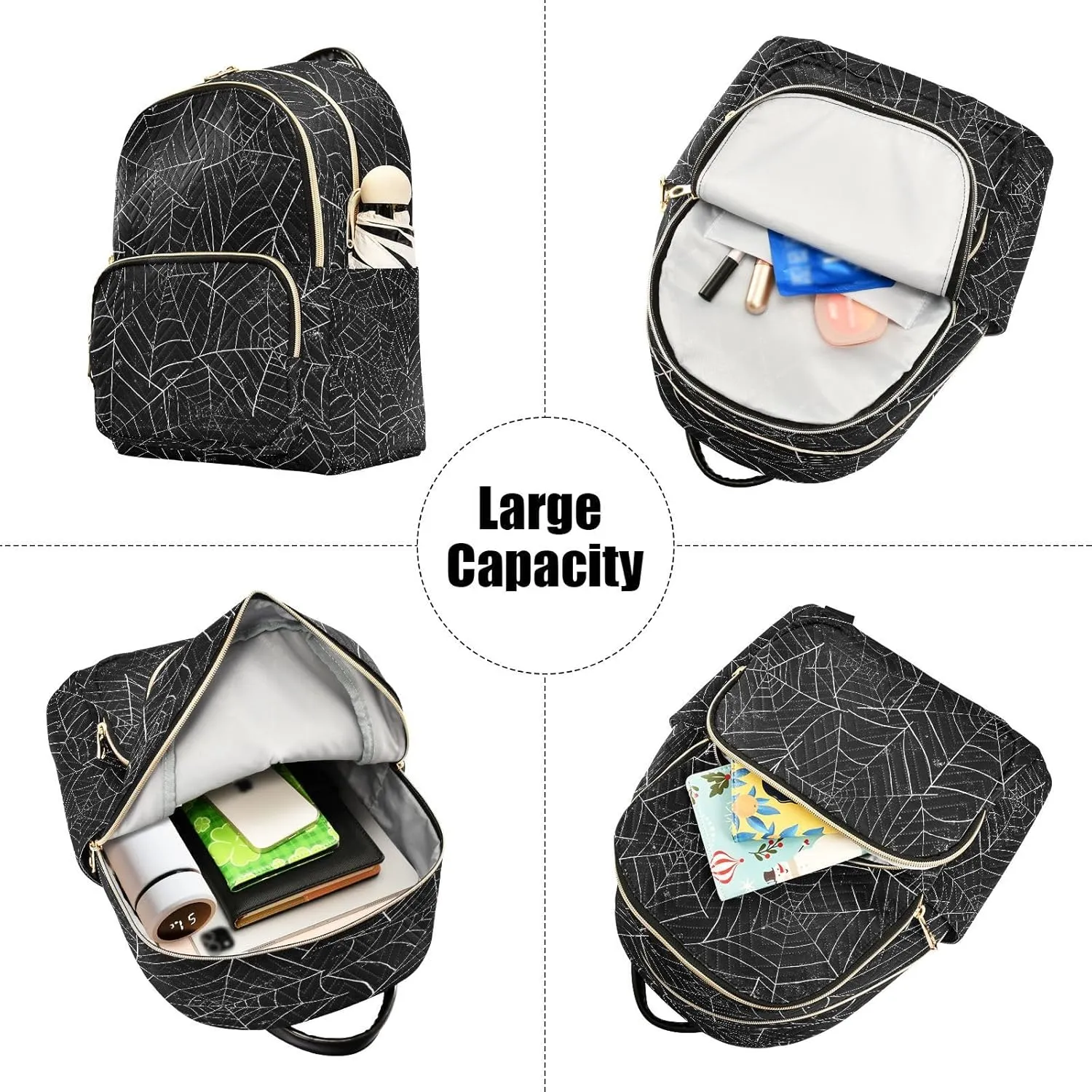 ALAZA Halloween Spiderweb Black Women Backpack Purse Ladies Fashion Shoulder Bag Daypack Travel Bag 7.5L
