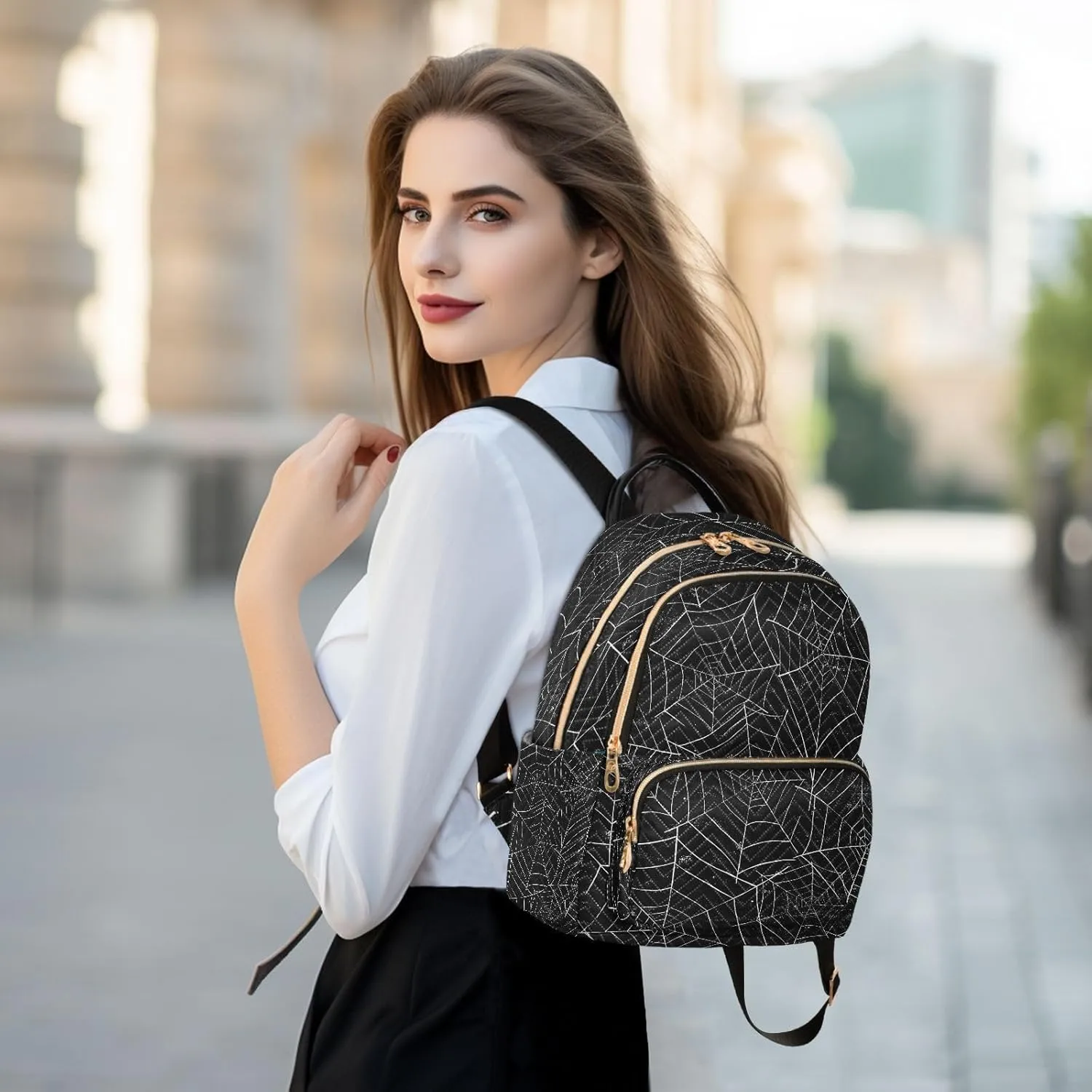 ALAZA Halloween Spiderweb Black Women Backpack Purse Ladies Fashion Shoulder Bag Daypack Travel Bag 7.5L
