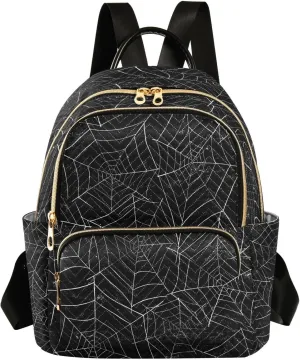 ALAZA Halloween Spiderweb Black Women Backpack Purse Ladies Fashion Shoulder Bag Daypack Travel Bag 7.5L