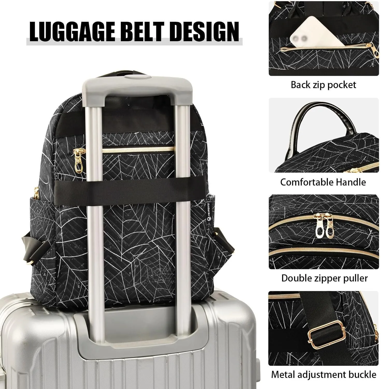ALAZA Halloween Spiderweb Black Women Backpack Purse Ladies Fashion Shoulder Bag Daypack Travel Bag 7.5L