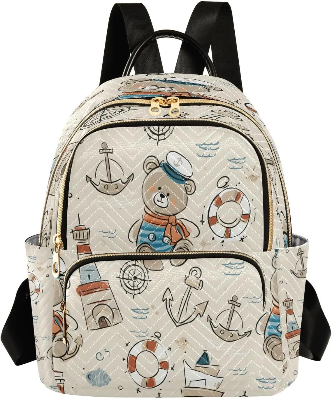 ALAZA Navigation Bear Pattern Mini Backpack Purse for Women Travel Bag Lightweight Shoulder Bag Fashion Daypack