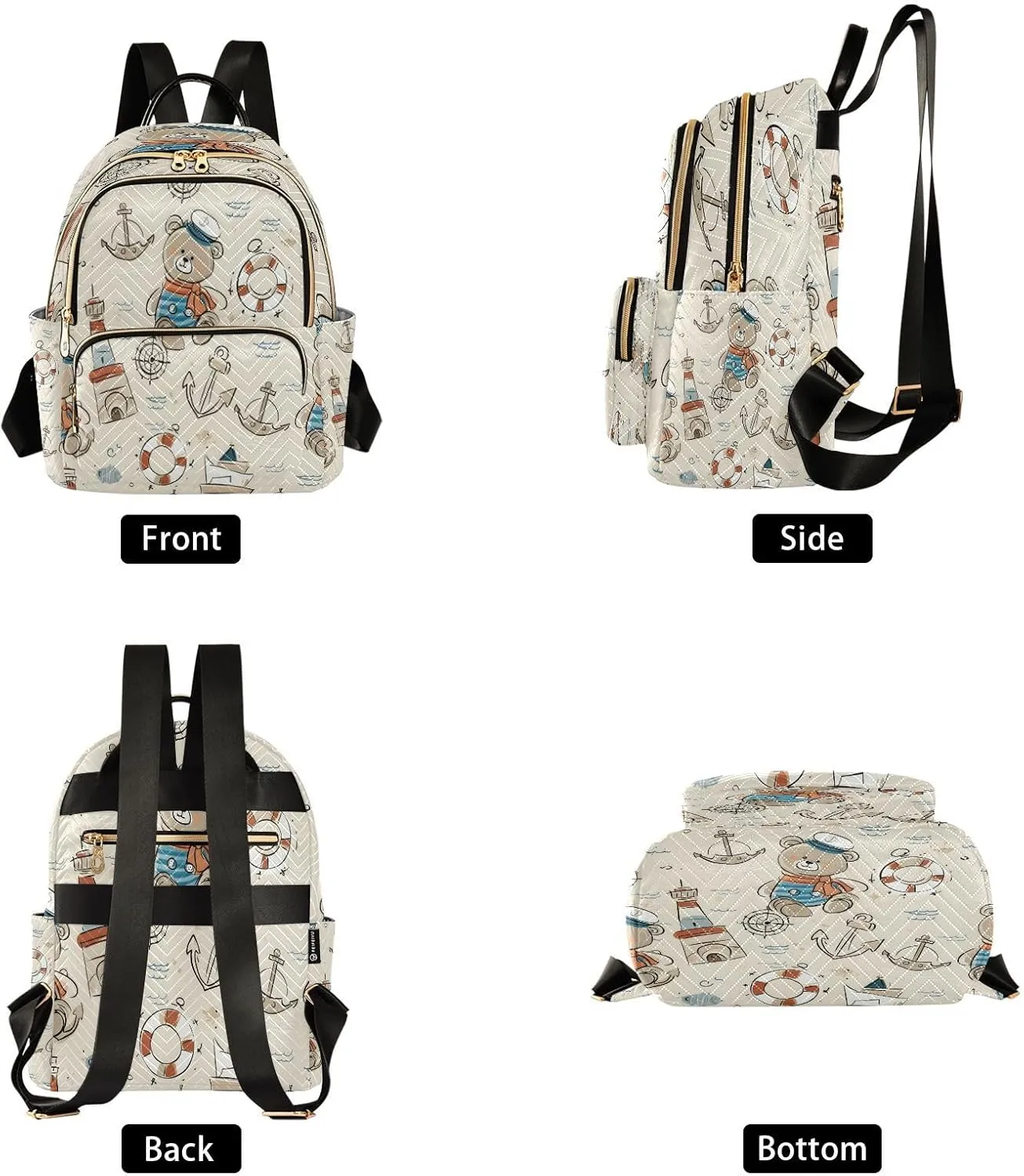 ALAZA Navigation Bear Pattern Mini Backpack Purse for Women Travel Bag Lightweight Shoulder Bag Fashion Daypack