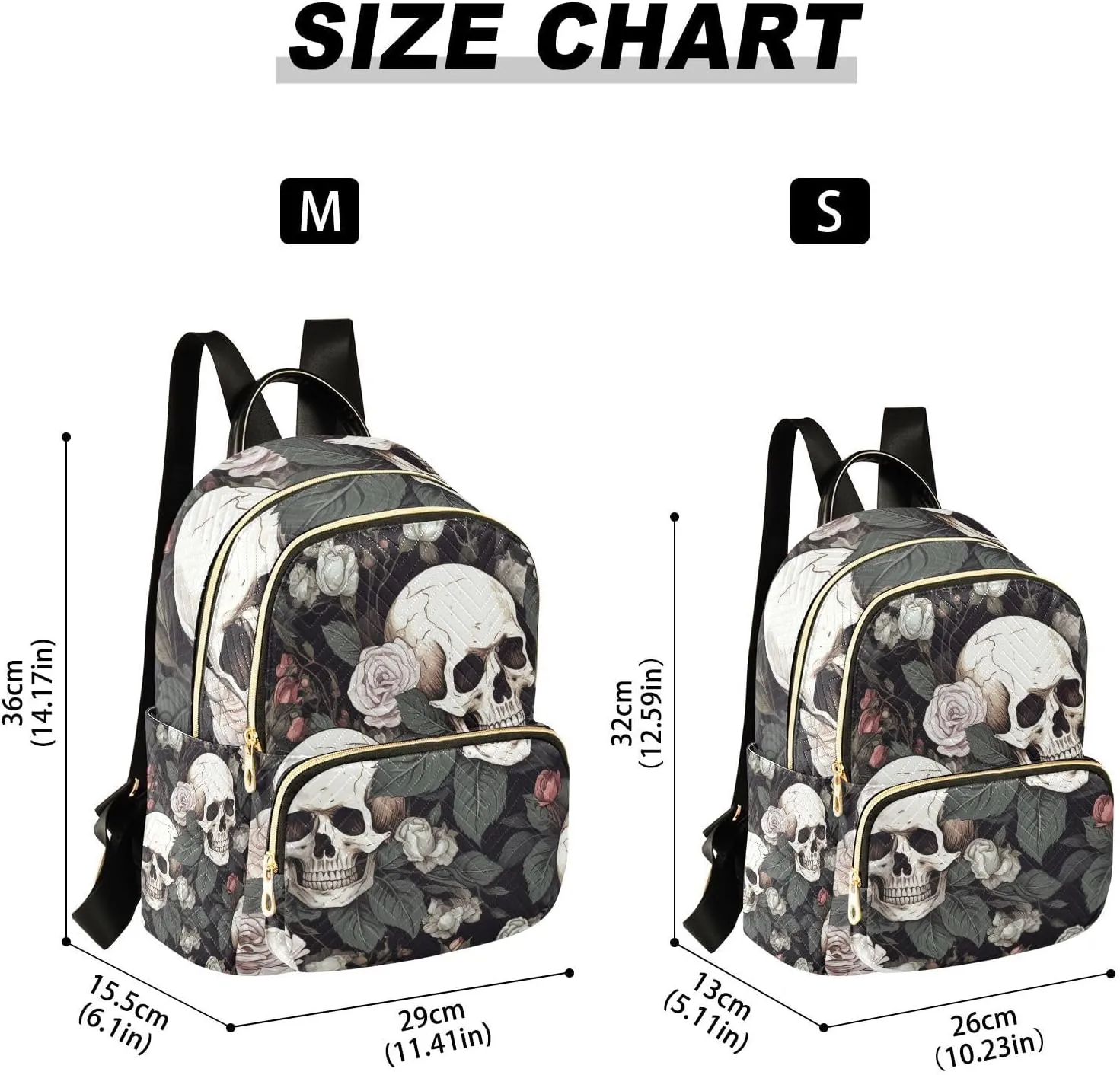 ALAZA White Skull Rose Flowers Black Small Backpack Purse for Women Travel Bag Lightweight Shoulder Bag Fashion Daypack