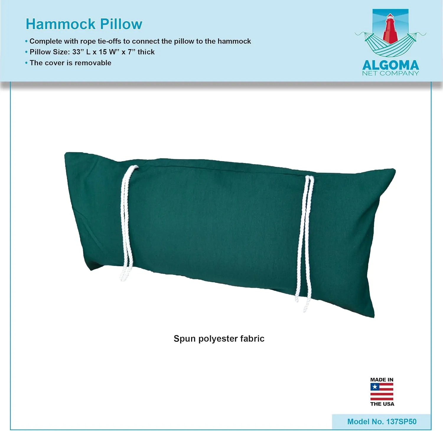 Algoma Net Company 137SP50 Hammock Pillow, 1 Count (Pack of 1), Hunter Green