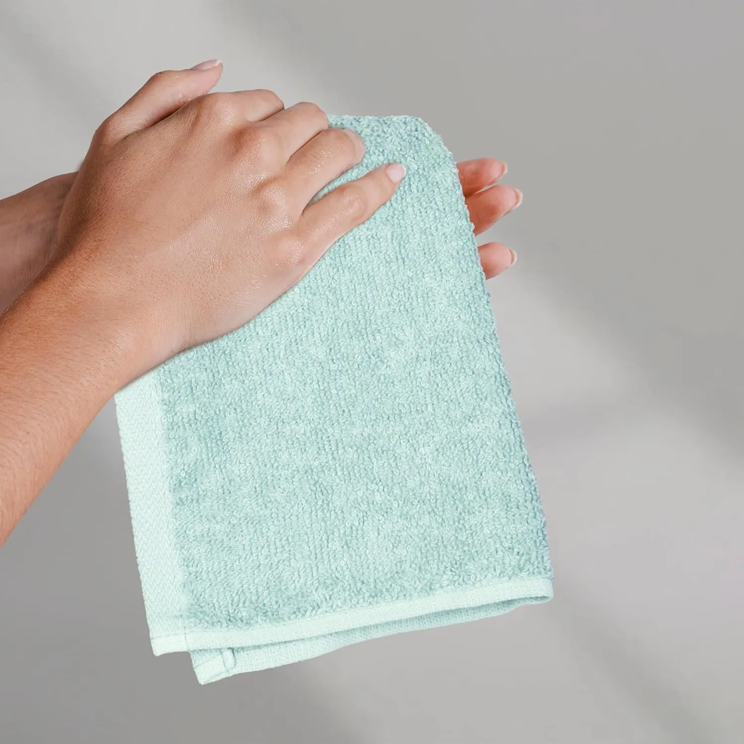 Amazon Basics face Towels for bathroom, 100% Cotton Extra Absorbent washcloth, Fast Drying - salon towel - 24 Pack Ice Blue (12 x 12 inches)