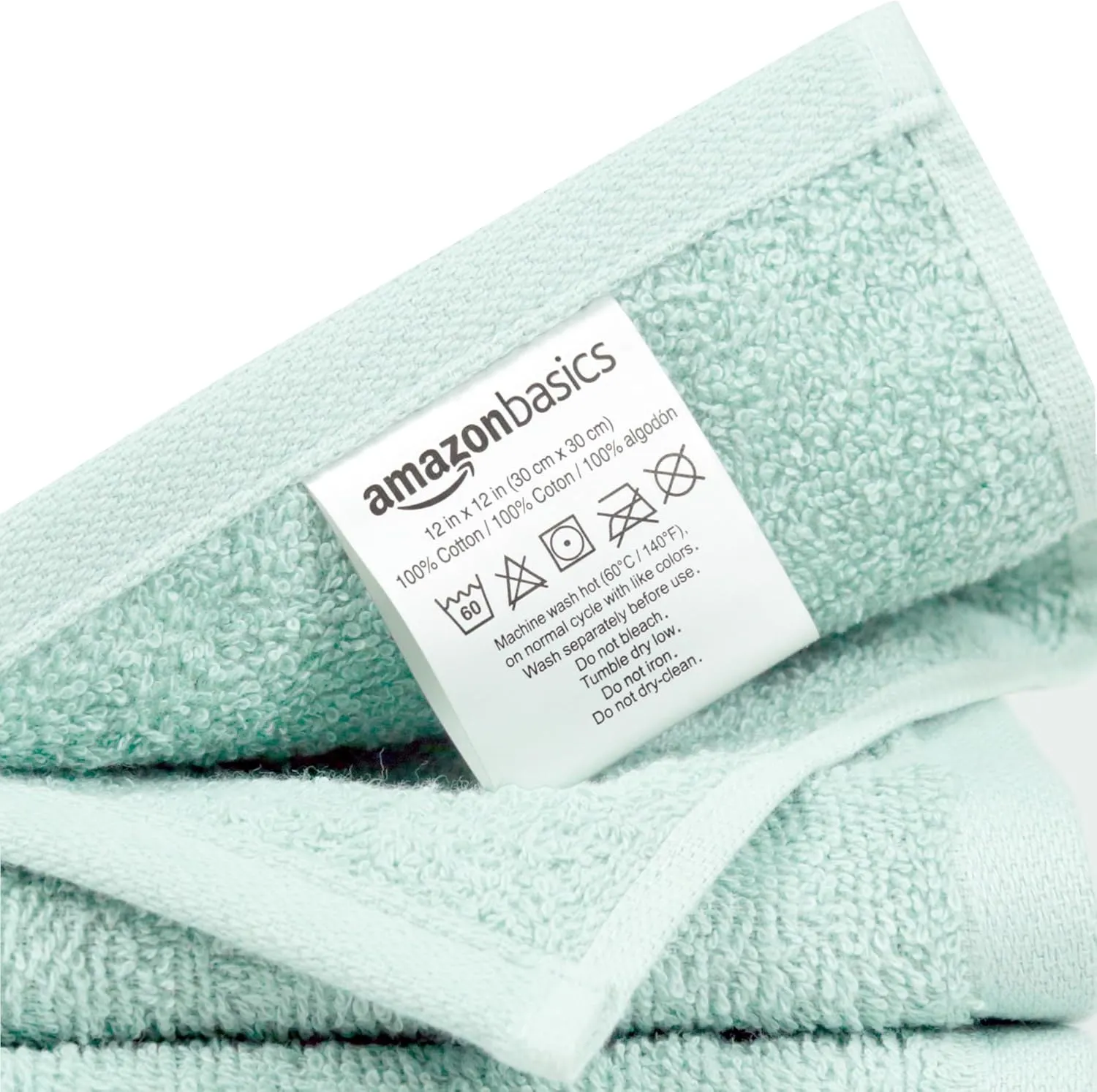 Amazon Basics face Towels for bathroom, 100% Cotton Extra Absorbent washcloth, Fast Drying - salon towel - 24 Pack Ice Blue (12 x 12 inches)