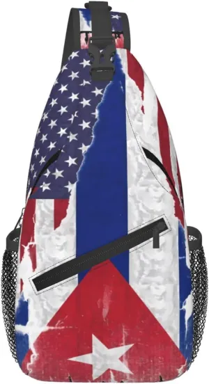 American Cuba Flag Cuban Roots Crossbody Bag Cross Chest Bag Adjustable Sling Backpack Sports Gym Shoulder Bags Travel Cycling Daypack Diagonally Casual Rucksack