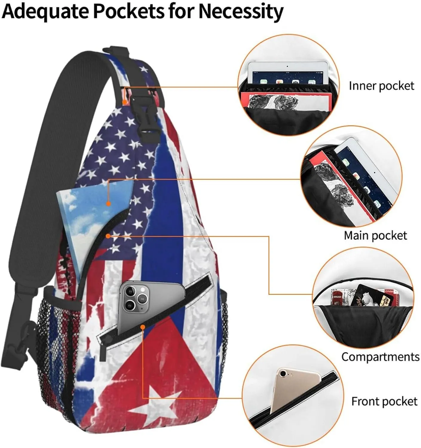 American Cuba Flag Cuban Roots Crossbody Bag Cross Chest Bag Adjustable Sling Backpack Sports Gym Shoulder Bags Travel Cycling Daypack Diagonally Casual Rucksack