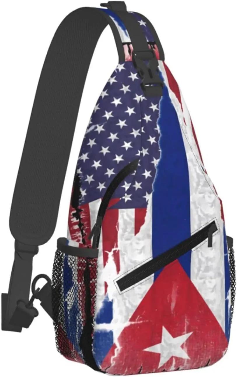 American Cuba Flag Cuban Roots Crossbody Bag Cross Chest Bag Adjustable Sling Backpack Sports Gym Shoulder Bags Travel Cycling Daypack Diagonally Casual Rucksack