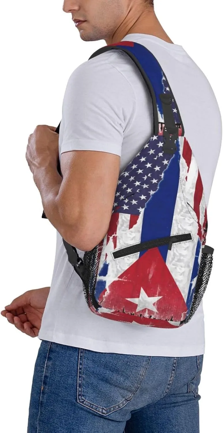 American Cuba Flag Cuban Roots Crossbody Bag Cross Chest Bag Adjustable Sling Backpack Sports Gym Shoulder Bags Travel Cycling Daypack Diagonally Casual Rucksack