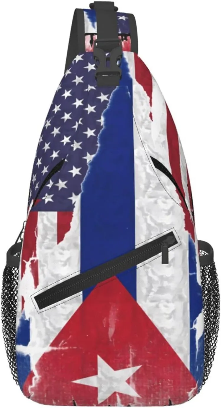 American Cuba Flag Cuban Roots Crossbody Bag Cross Chest Bag Adjustable Sling Backpack Sports Gym Shoulder Bags Travel Cycling Daypack Diagonally Casual Rucksack
