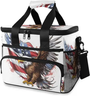 American Eagle Blue Stars Stripes Flag Cooler Bag Insulated Cooler Soft Sided Cooler 24 Can Portable Picnic Bag Large Leakproof Lunch Bag Box for Beach Grocery Camping Travel Car Men Women