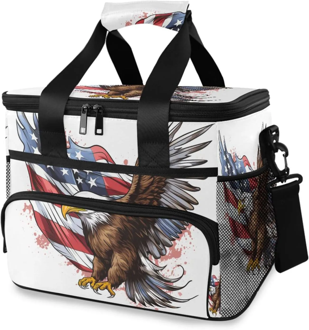 American Eagle Blue Stars Stripes Flag Cooler Bag Insulated Cooler Soft Sided Cooler 24 Can Portable Picnic Bag Large Leakproof Lunch Bag Box for Beach Grocery Camping Travel Car Men Women