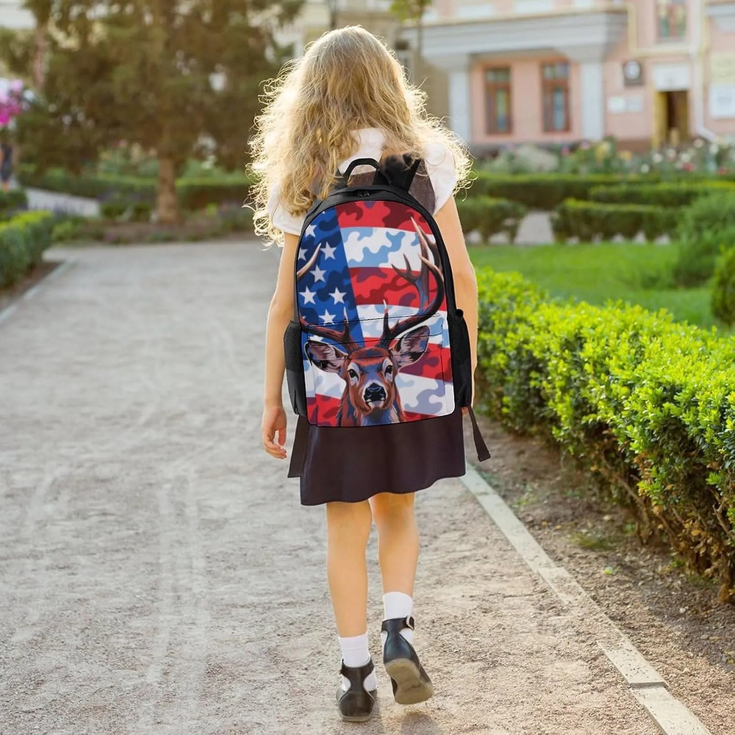 American Flag Camo Deer Camouflage Art Rucksacks Polyester Anti-Theft Multipurpose Carry On Bag Large Capacity Gym Outdoor Hiking Backpack With Smooth Zippers