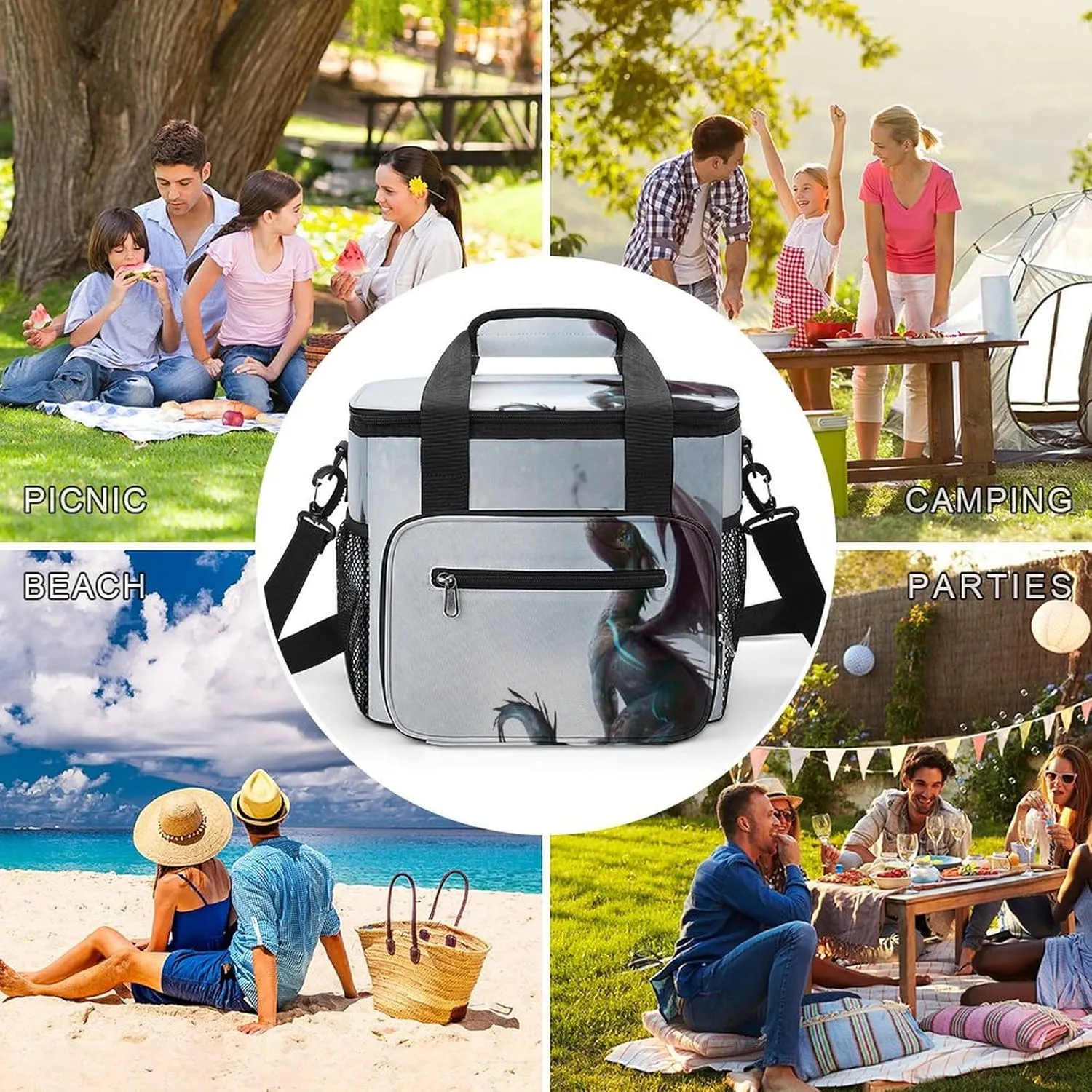 American Flag Sunburst 22.5L Waterproof Soft Cooler Bag USA Stars Stripes Insulated Lunch Box for Camping Fishing Beach Road Trips