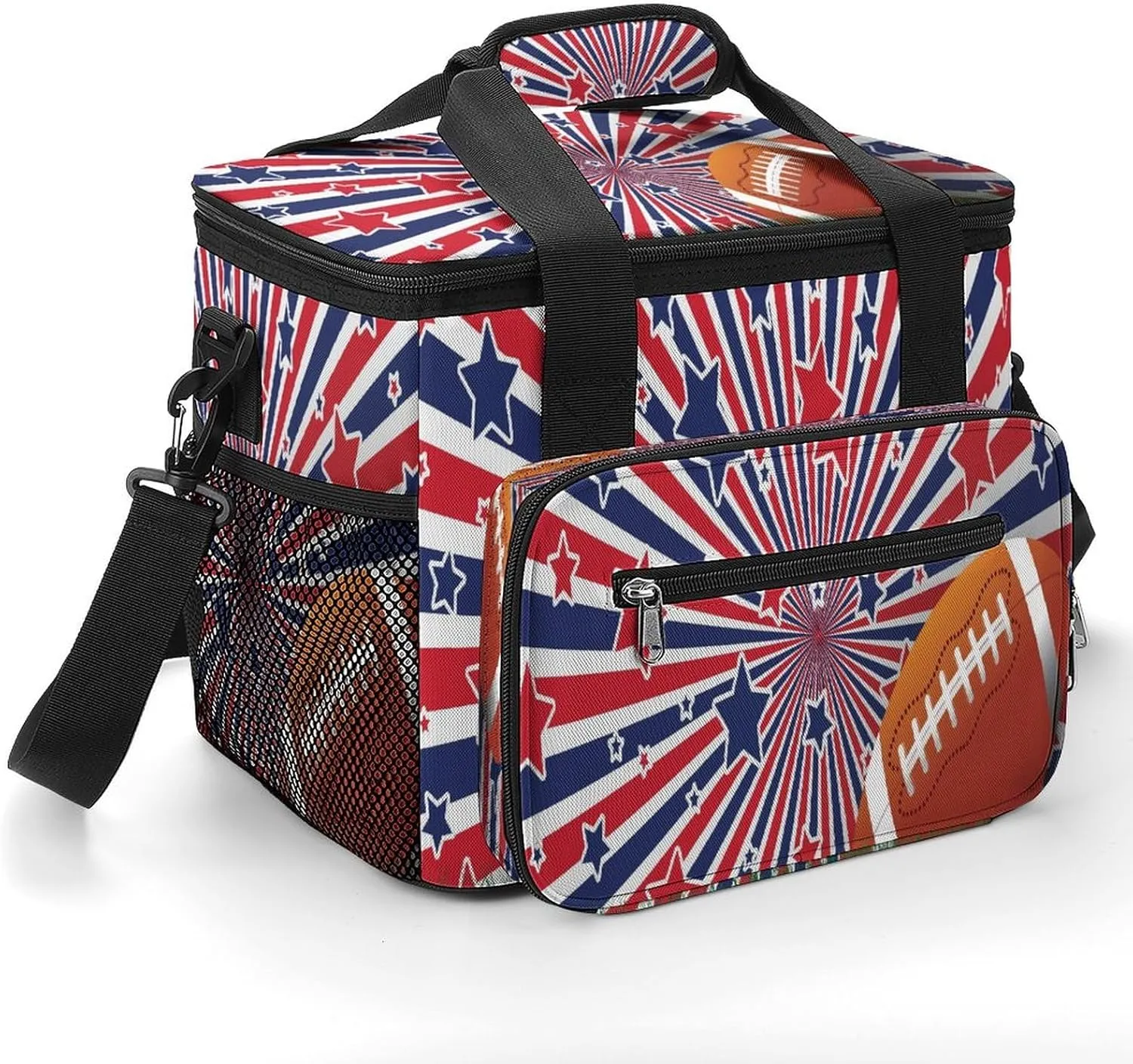 American Football Grass Field 22.5L Insulated Camping Coolers Bag Rugby Ball Day USA Large Leakproof Ice Chest for Beach Travel Picnic