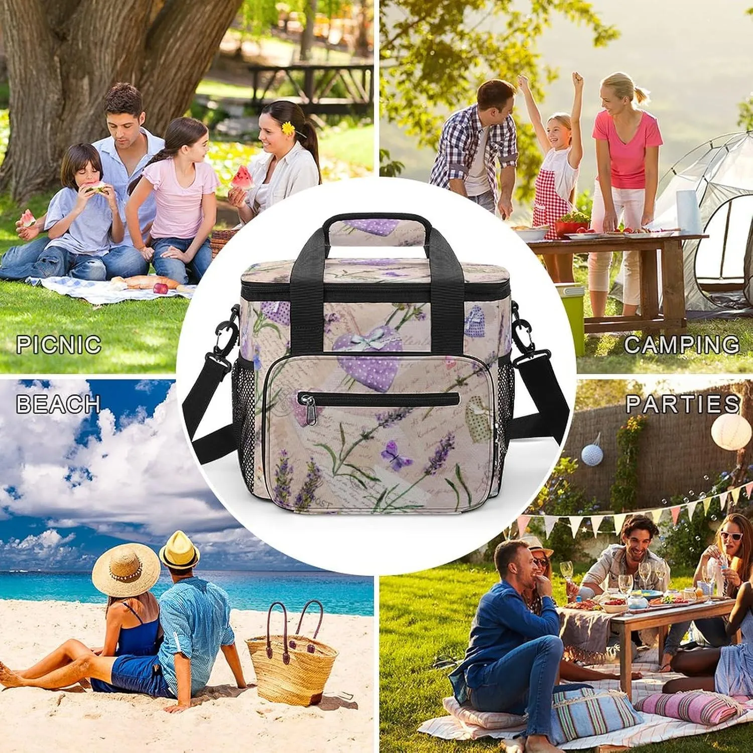 Anchor Flower Stripe 22.5L Insulated Camping Coolers Bag Summer Ocean Large Leakproof Ice Chest for Beach Travel Picnic