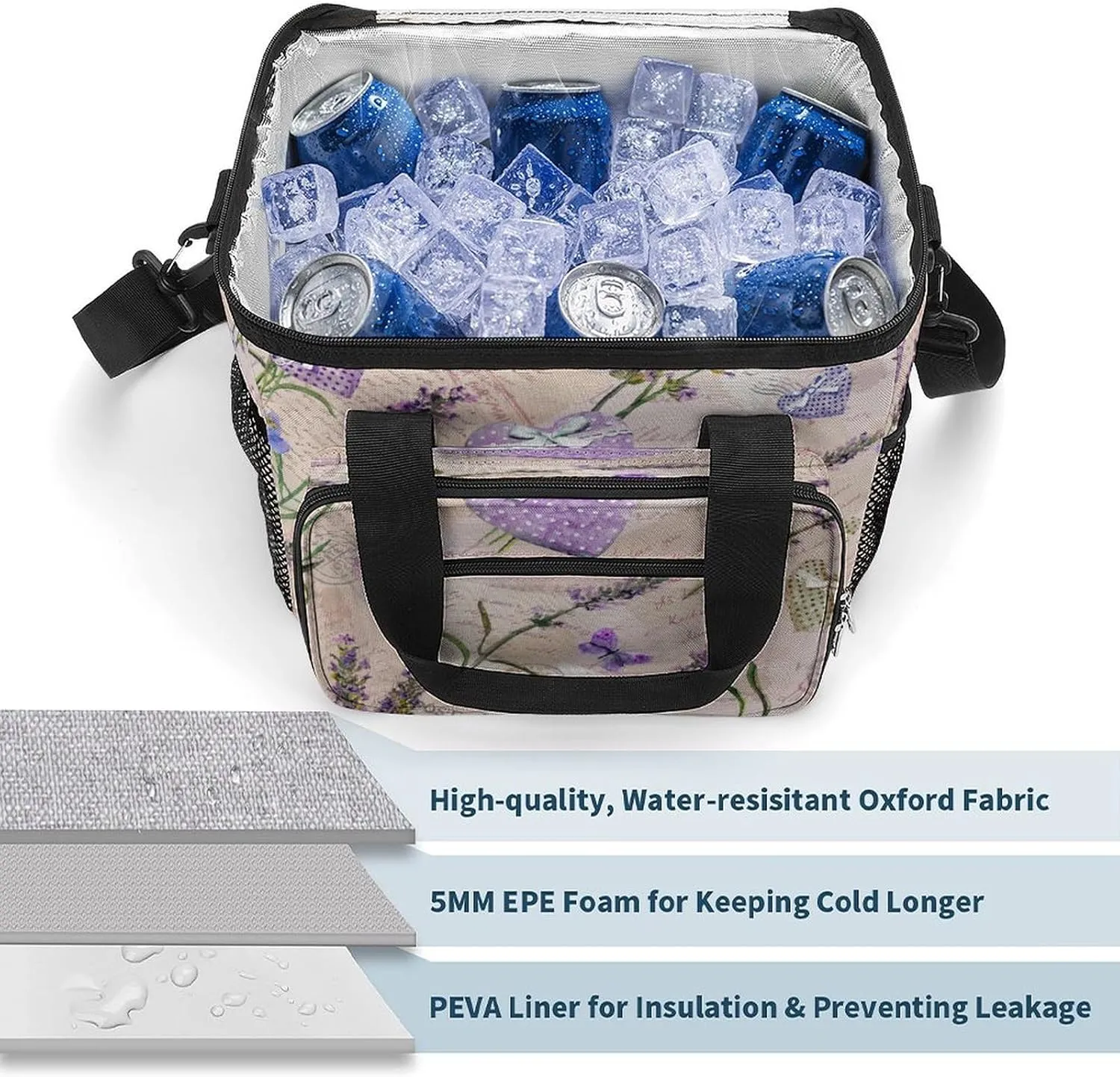 Anchor Flower Stripe 22.5L Insulated Camping Coolers Bag Summer Ocean Large Leakproof Ice Chest for Beach Travel Picnic