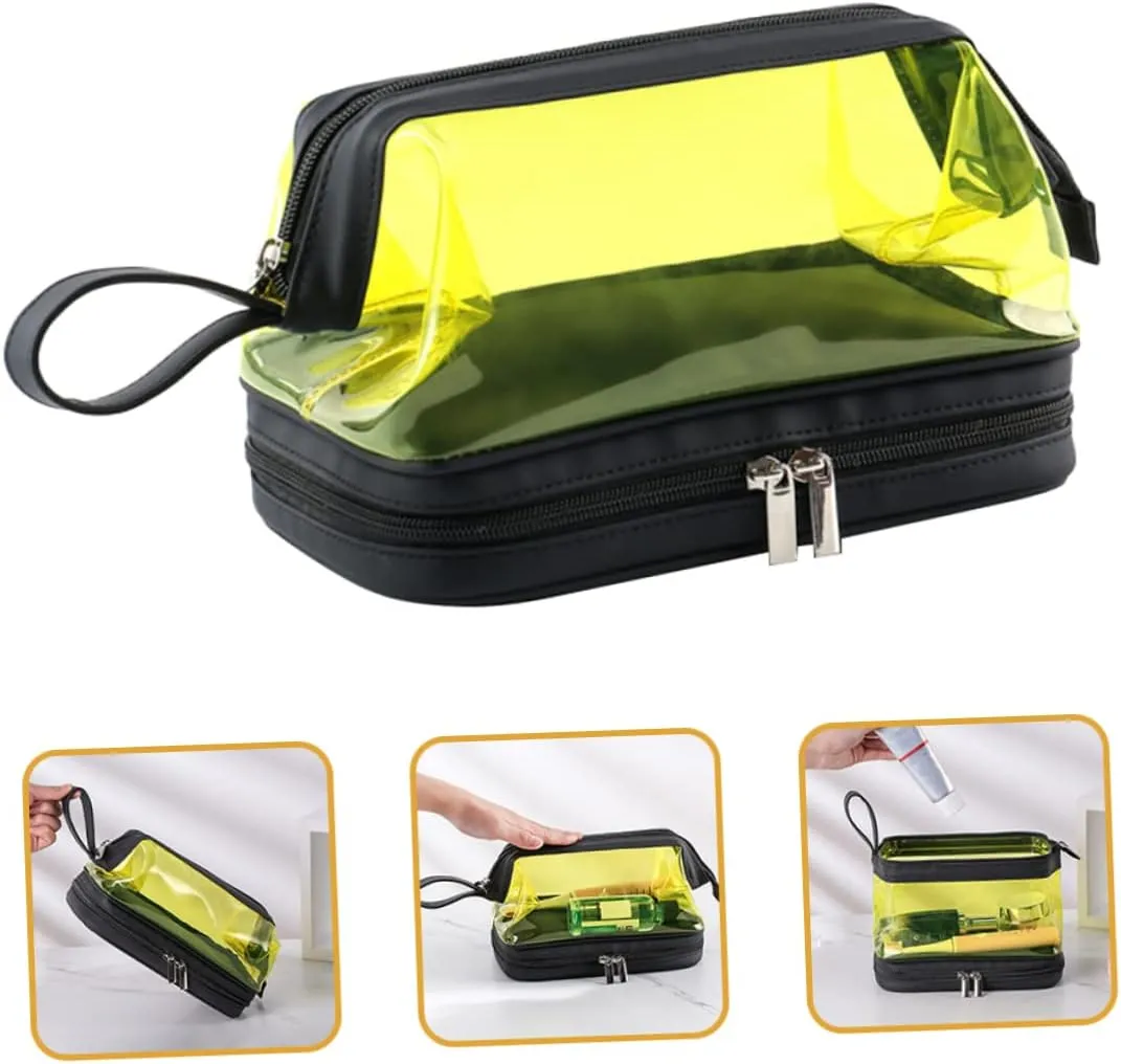 Angoily Transparent Cosmetic Bag Portable Travel Makeup Stand, Yellow, 22.5X16.5X12.5CM