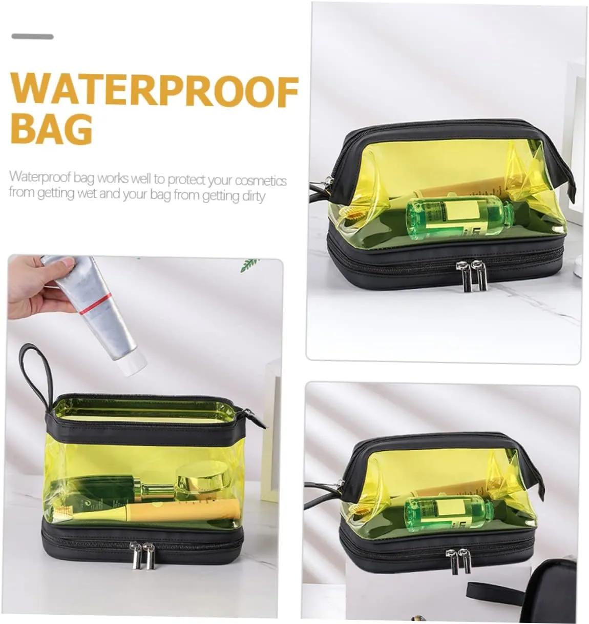 Angoily Transparent Cosmetic Bag Portable Travel Makeup Stand, Yellow, 22.5X16.5X12.5CM