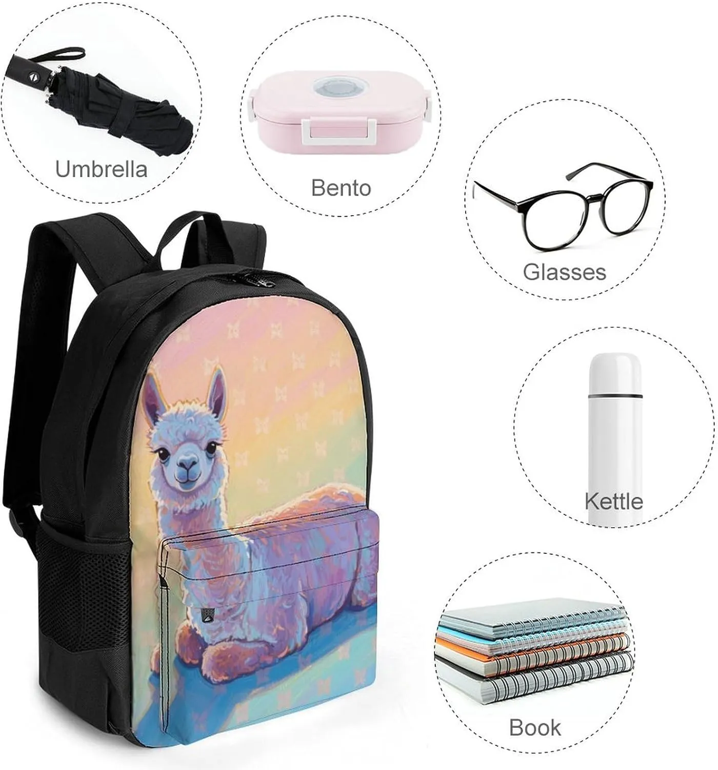 Animals Llama Art Rucksack Polyester Anti-Theft Multipurpose Carry On Bag Large Capacity Travel and Sport Backpack Rucksack With Smooth Zippers