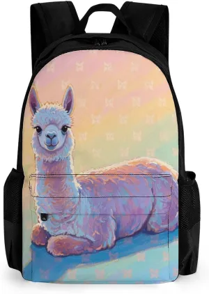 Animals Llama Art Rucksack Polyester Anti-Theft Multipurpose Carry On Bag Large Capacity Travel and Sport Backpack Rucksack With Smooth Zippers