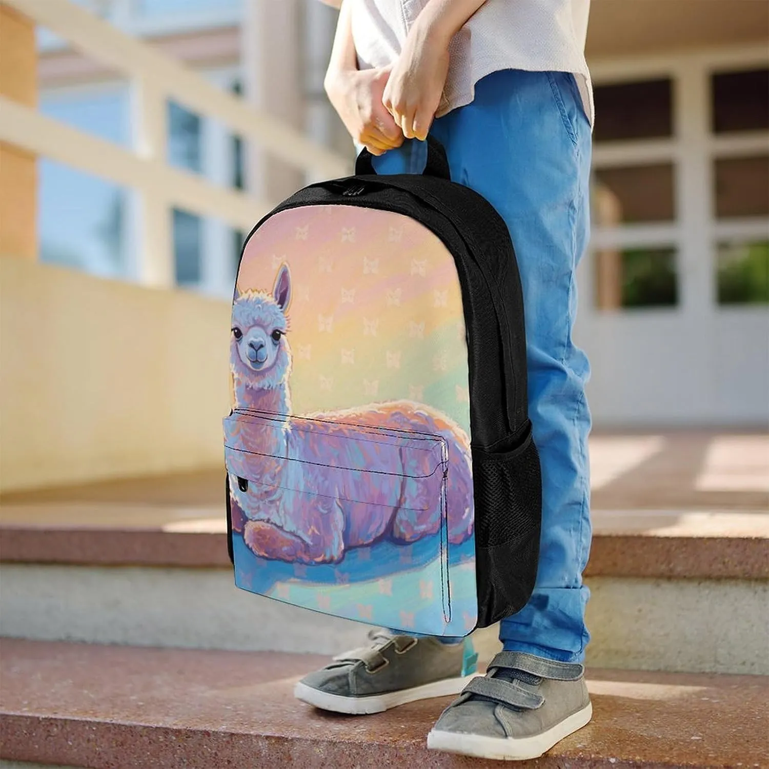 Animals Llama Art Rucksack Polyester Anti-Theft Multipurpose Carry On Bag Large Capacity Travel and Sport Backpack Rucksack With Smooth Zippers