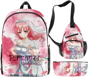 Anime Tonikawa Kawaii Backpack Tonikawa Kawaii Cosplay Daypack Rucksack Mochila 3 Pieces Girls (4)