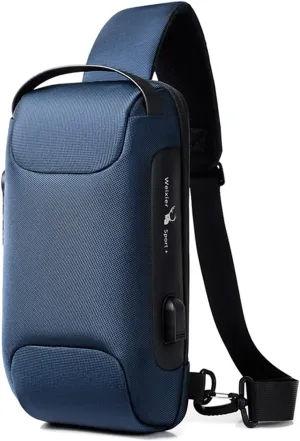 Anti-Theft Sling Bag Chest Shoulder Backpack Crossbody Bags for Men Women Cover Pack Hiking Small Rucksack with USB Charging Port for Business Travel Hiking Bicycle Sport Gym Pack New Blue