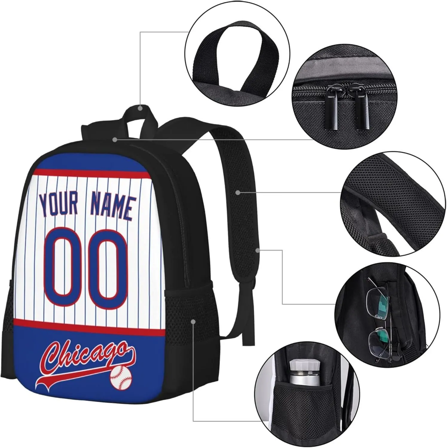 ANTKING Chicago Backpack High capacity Custom Any Name and Any Number Gifts for Kids Men Fans