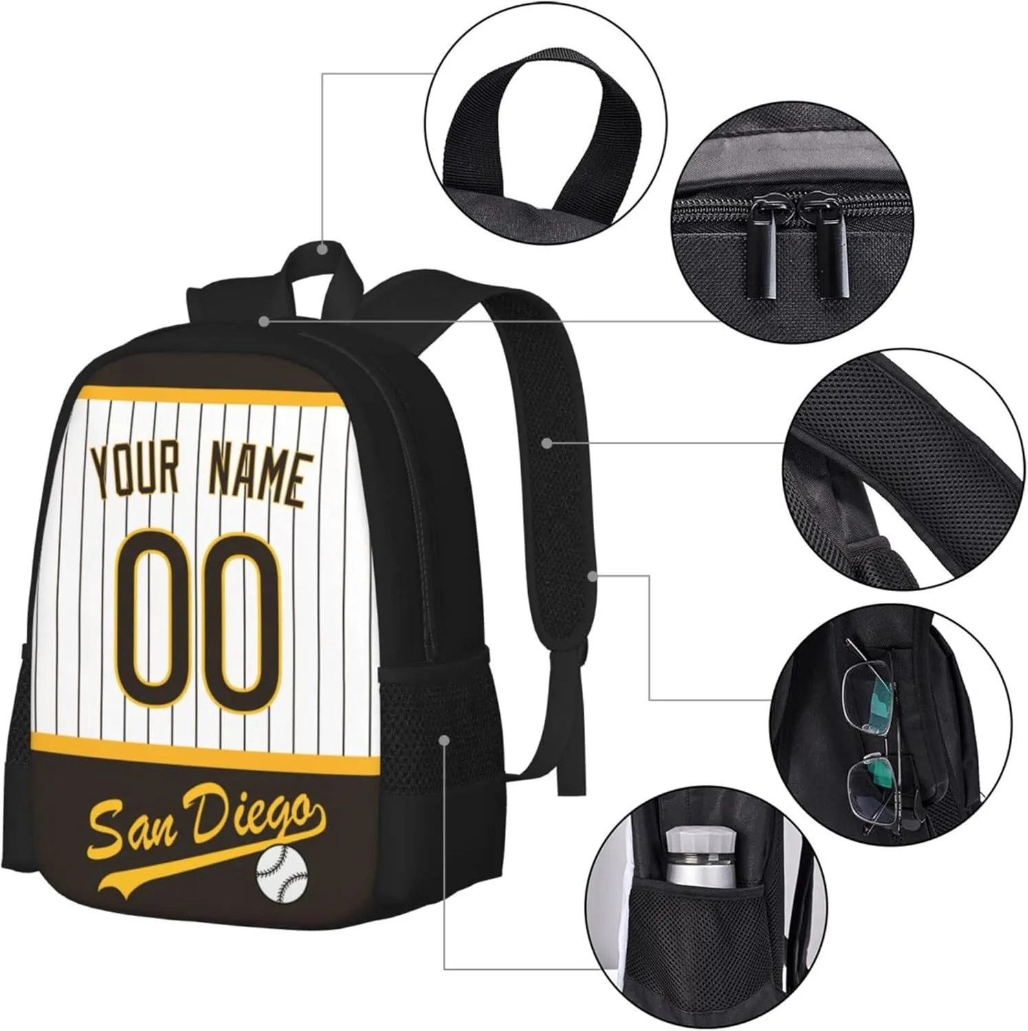 ANTKING San Diego Backpack High capacity Custom Any Name and Any Number Gifts for Kids Men Fans