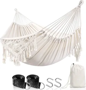Anyoo Cotton Hammock - Comfortable & Elegant Deluxe Tassels, Sturdy Swing Hammock Up to 450lbs, Portable with Travel Bag, Perfect for Porch, Patio, Yard, Bedroom, Outdoor/Indoor