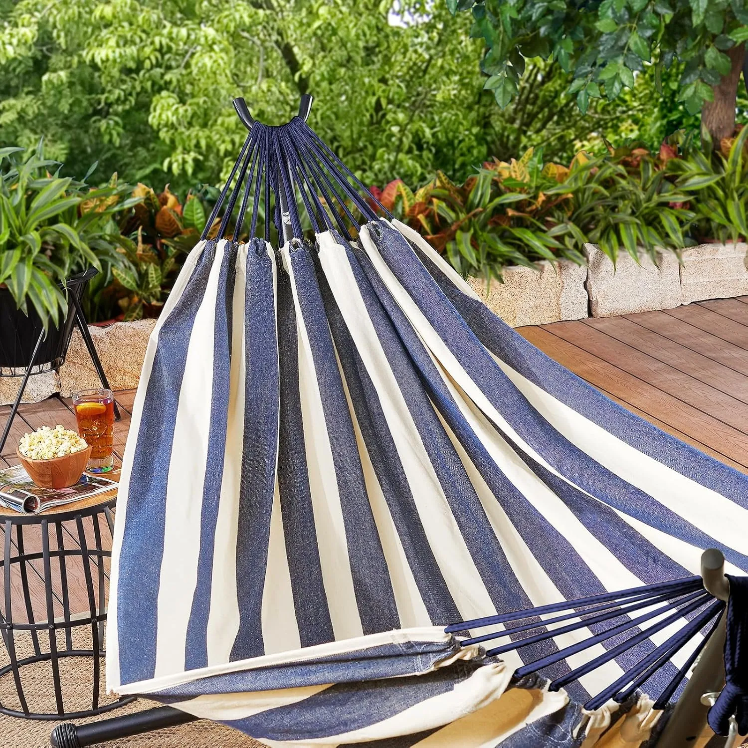 ANYOO Cotton Hammock Portable Camping Hammocks for Hanging Sturdy Garden Comfortable Fabric Hammock with Tree Straps Up to 660lbs with Travel Bag for Camping Outdoor/Indoor Patio Backyard