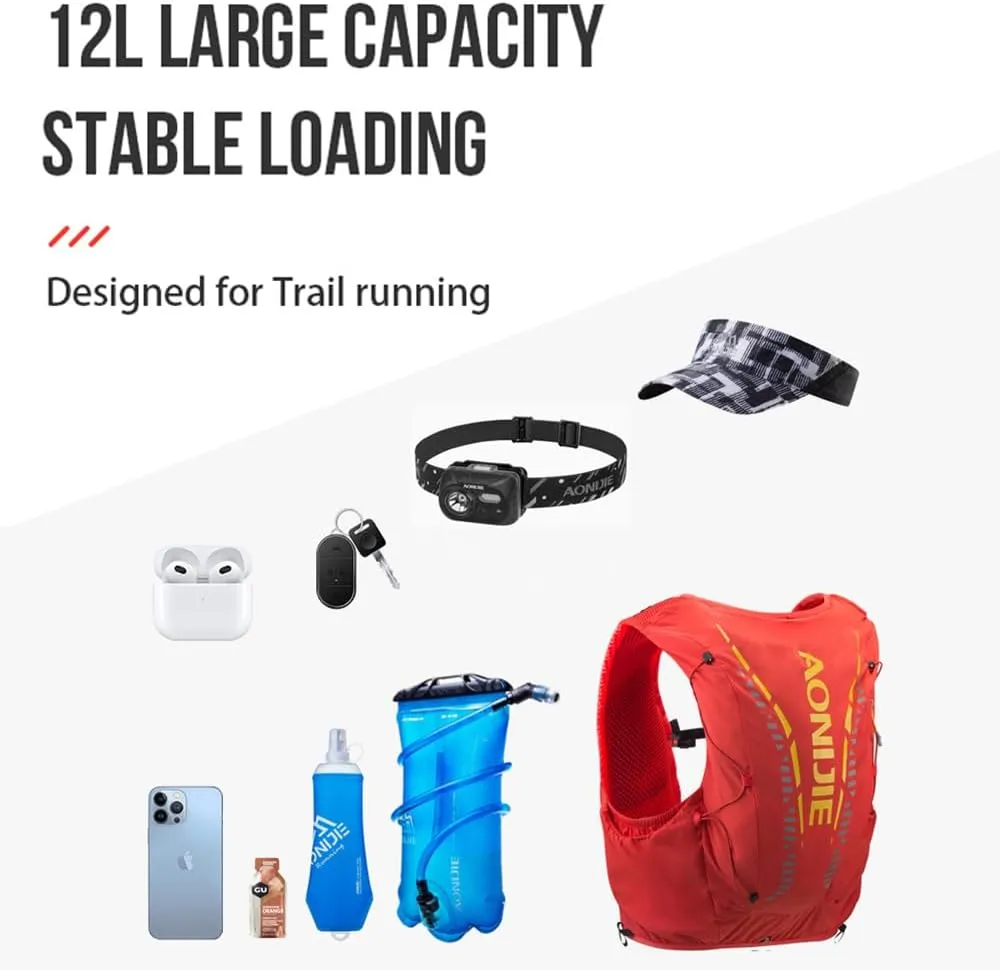 AONIJIE Running Hydration Backpack Vest 12L High Capacity Lightweight Trail Running Vest for Hiking Camping Climbing