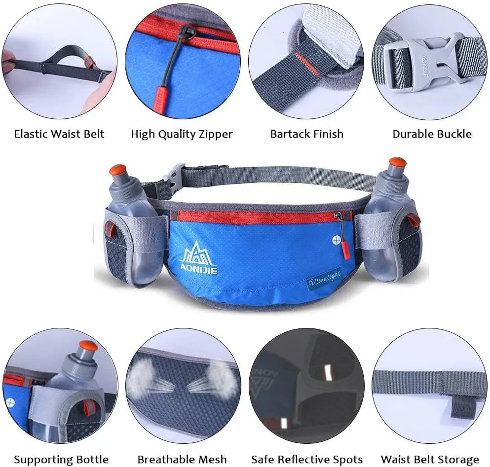 AONIJIE Running Hydration Belt with 2 Water Bottles, Waterproof & Bounce-Free Waist Pouch for Runners, Fanny Pack Fit 6.8 Inches Phones for Jogging, Cycling, Climbing and Hiking (Turquoise)
