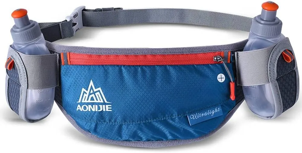AONIJIE Running Hydration Belt with 2 Water Bottles, Waterproof & Bounce-Free Waist Pouch for Runners, Fanny Pack Fit 6.8 Inches Phones for Jogging, Cycling, Climbing and Hiking (Turquoise)