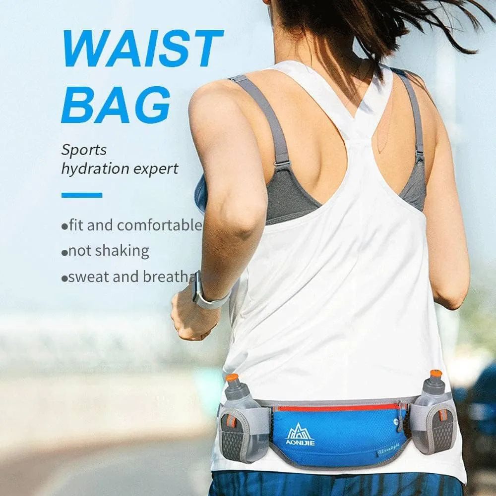 AONIJIE Running Hydration Belt with 2 Water Bottles, Waterproof & Bounce-Free Waist Pouch for Runners, Fanny Pack Fit 6.8 Inches Phones for Jogging, Cycling, Climbing and Hiking (Turquoise)