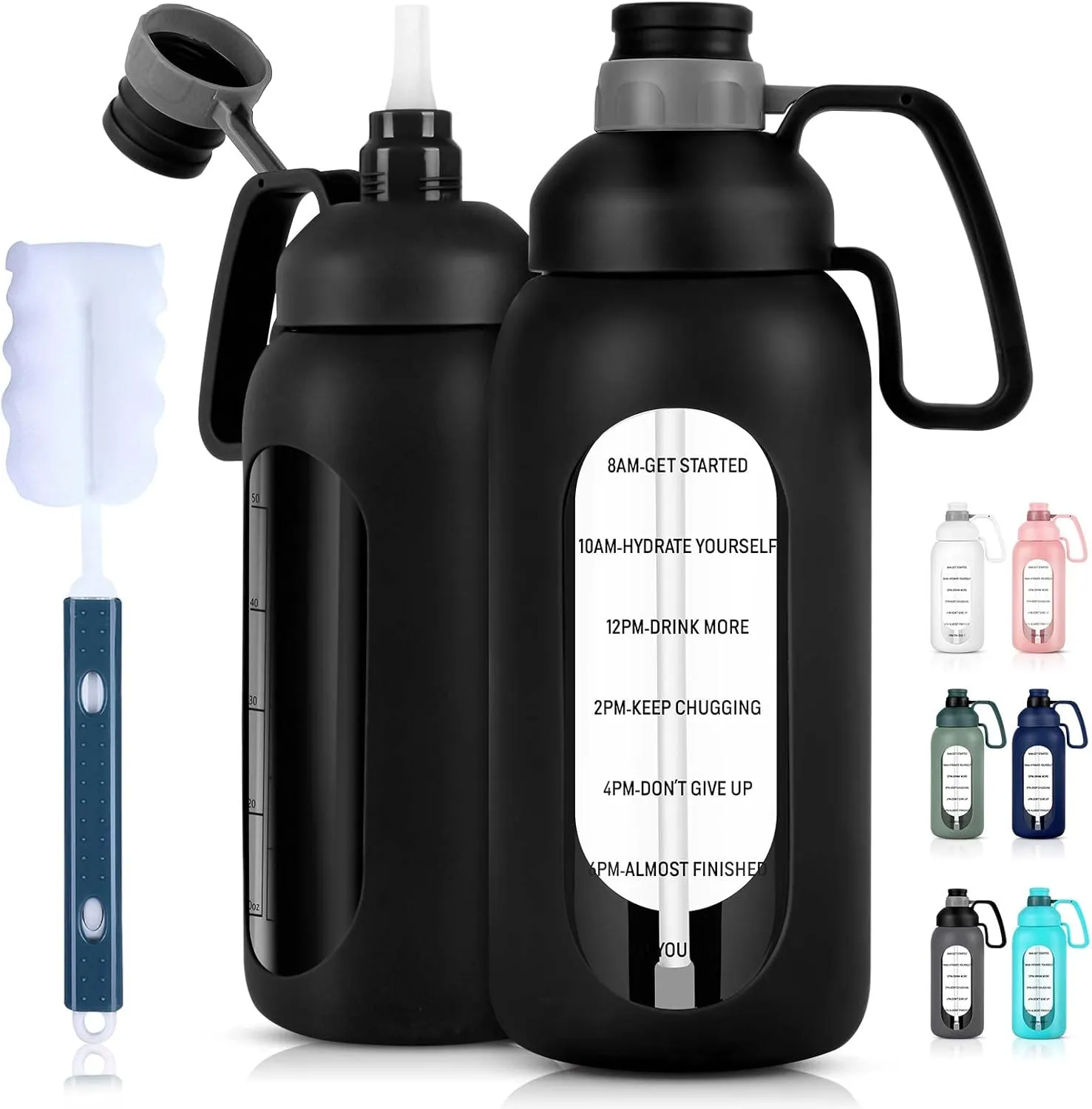 Aqulea Glass Water Bottles - 64 Oz Big Bottle with Straw, Pregnancy Tracker, Leakproof Gym Bottle with Sleeve, Water Jug with Time Marker
