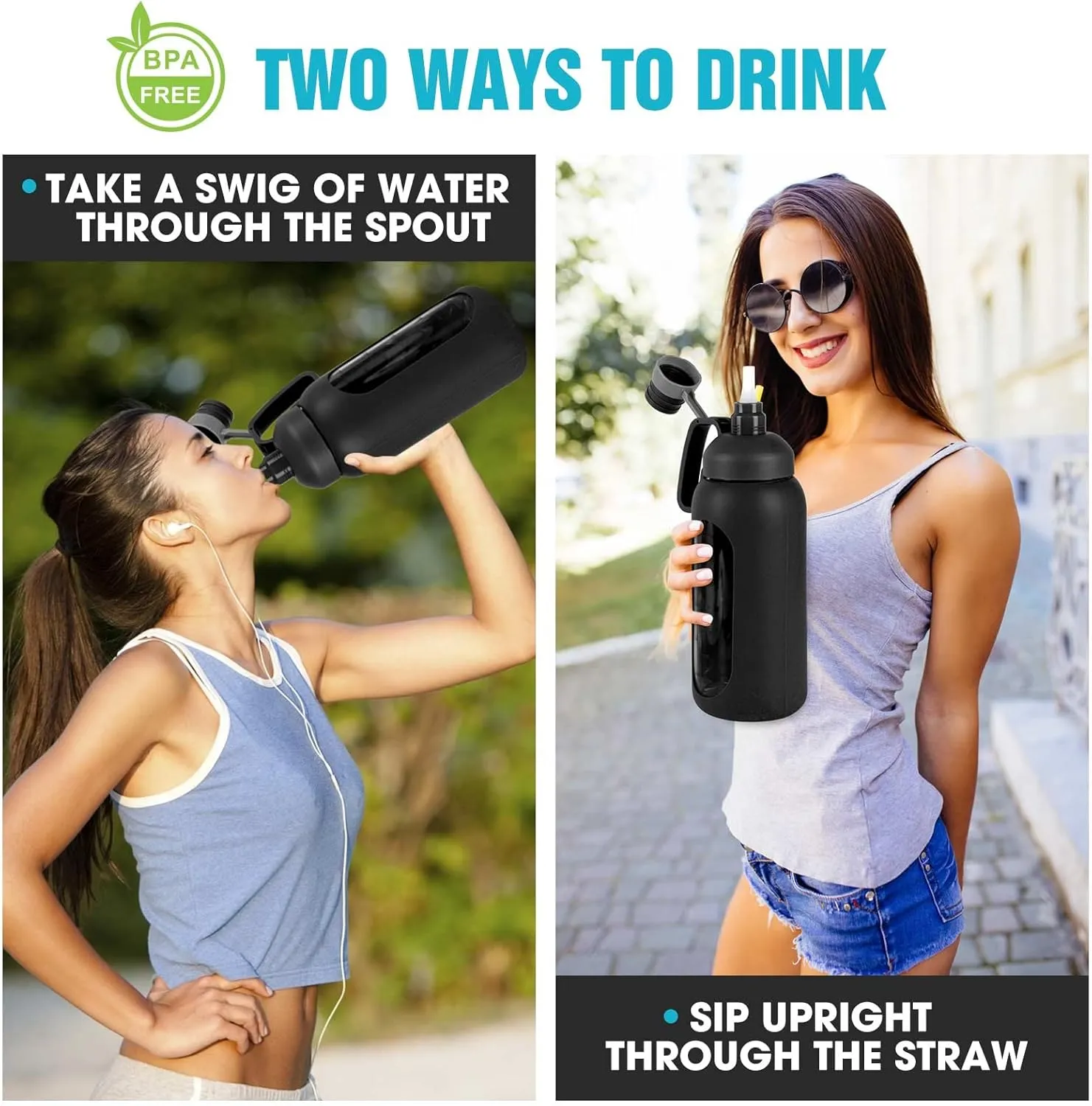 Aqulea Glass Water Bottles - 64 Oz Big Bottle with Straw, Pregnancy Tracker, Leakproof Gym Bottle with Sleeve, Water Jug with Time Marker