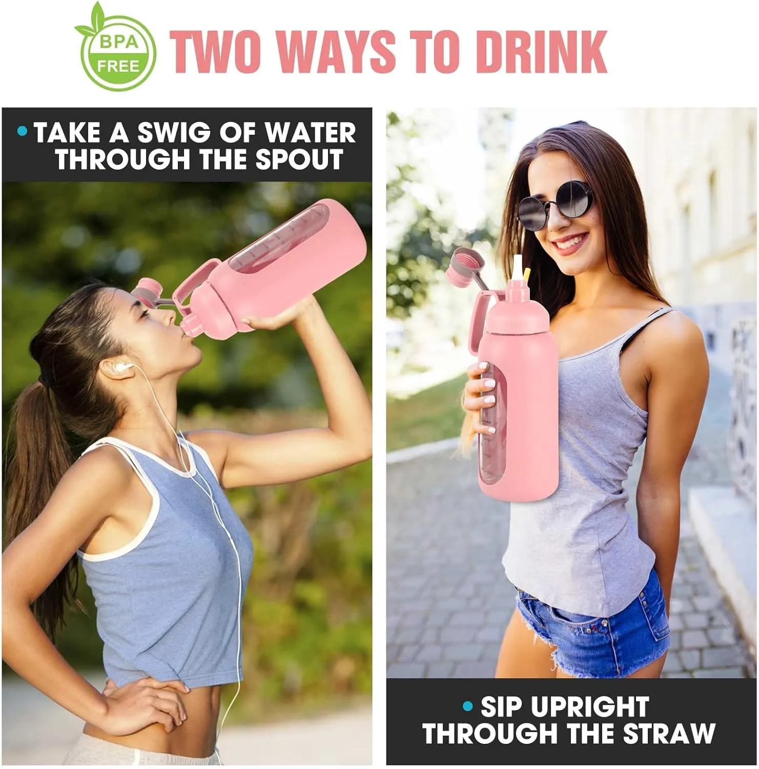 Aqulea Glass Water Bottles - 64 Oz Big Bottle with Straw, Pregnancy Tracker, Leakproof Gym Bottle with Sleeve, Water Jug with Time Marker