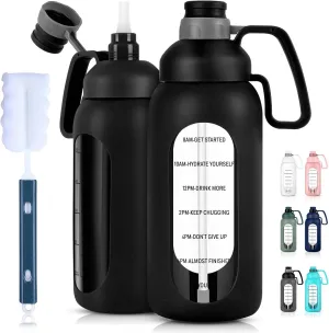 Aqulea Glass Water Bottles - 64 Oz Big Bottle with Straw, Pregnancy Tracker, Leakproof Gym Bottle with Sleeve, Water Jug with Time Marker