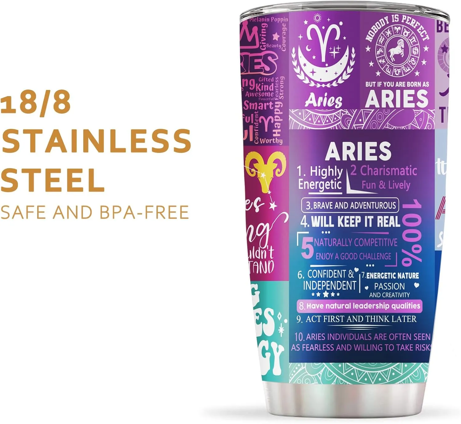 Aries Zodiac Tumbler - Birthday Gift for Women, Astrology Gothic Witchy Cup, Constellation Insulated Coffee Mug With Lid, 20 OZ
